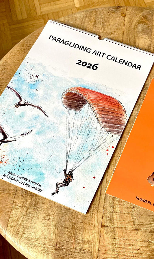 PARAGLIDING ART 2026 - Gleitschirm-Kalender mit digitaler & handgemalter Kunst von Lara Simons