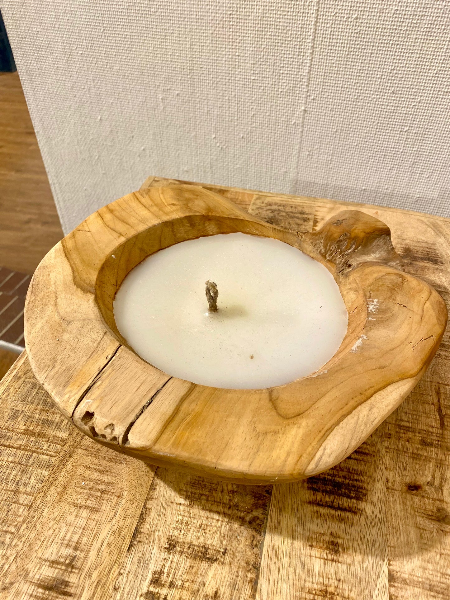 Kerze in Teakholzschale 30 cm