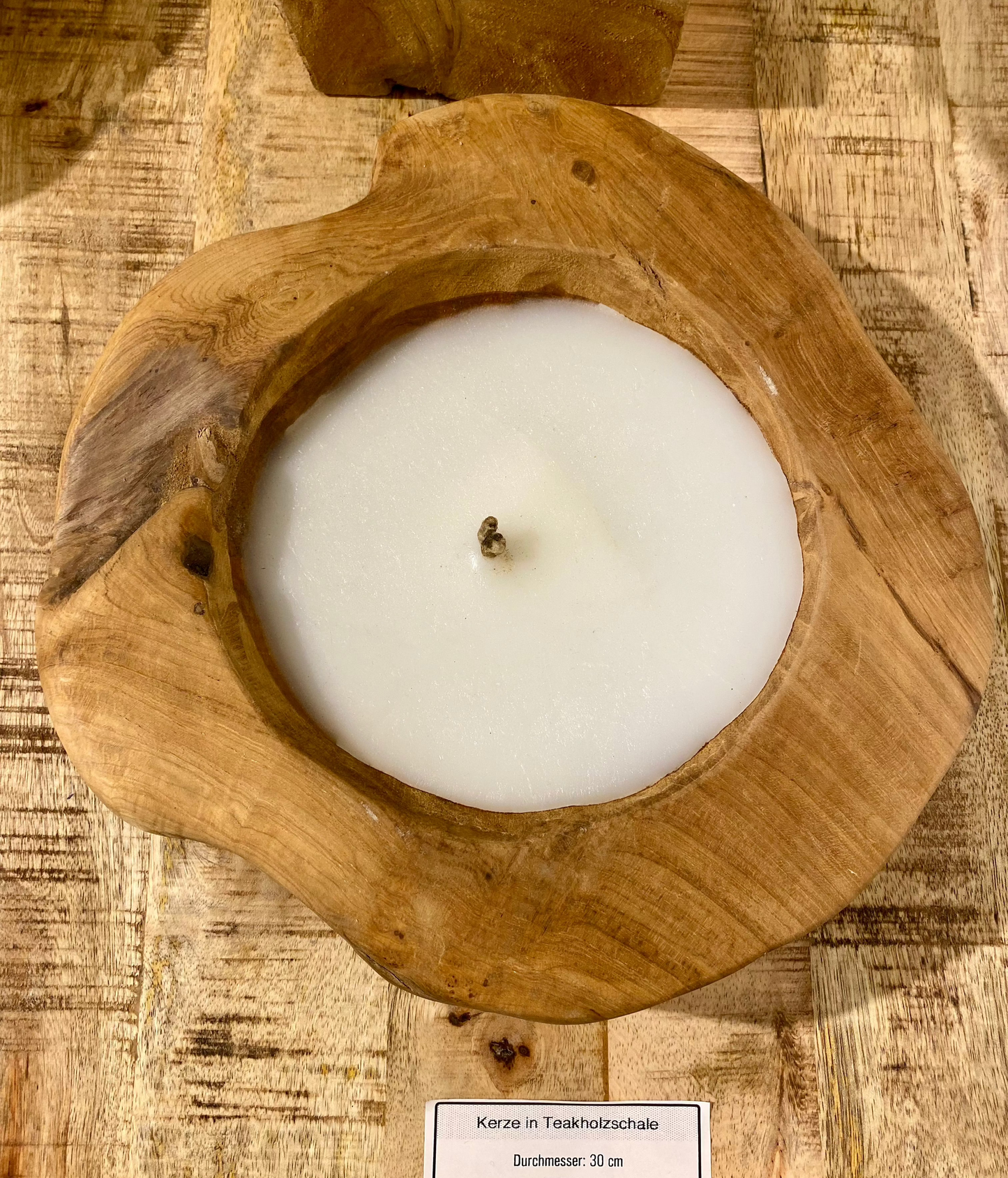 Kerze in Teakholzschale 30 cm