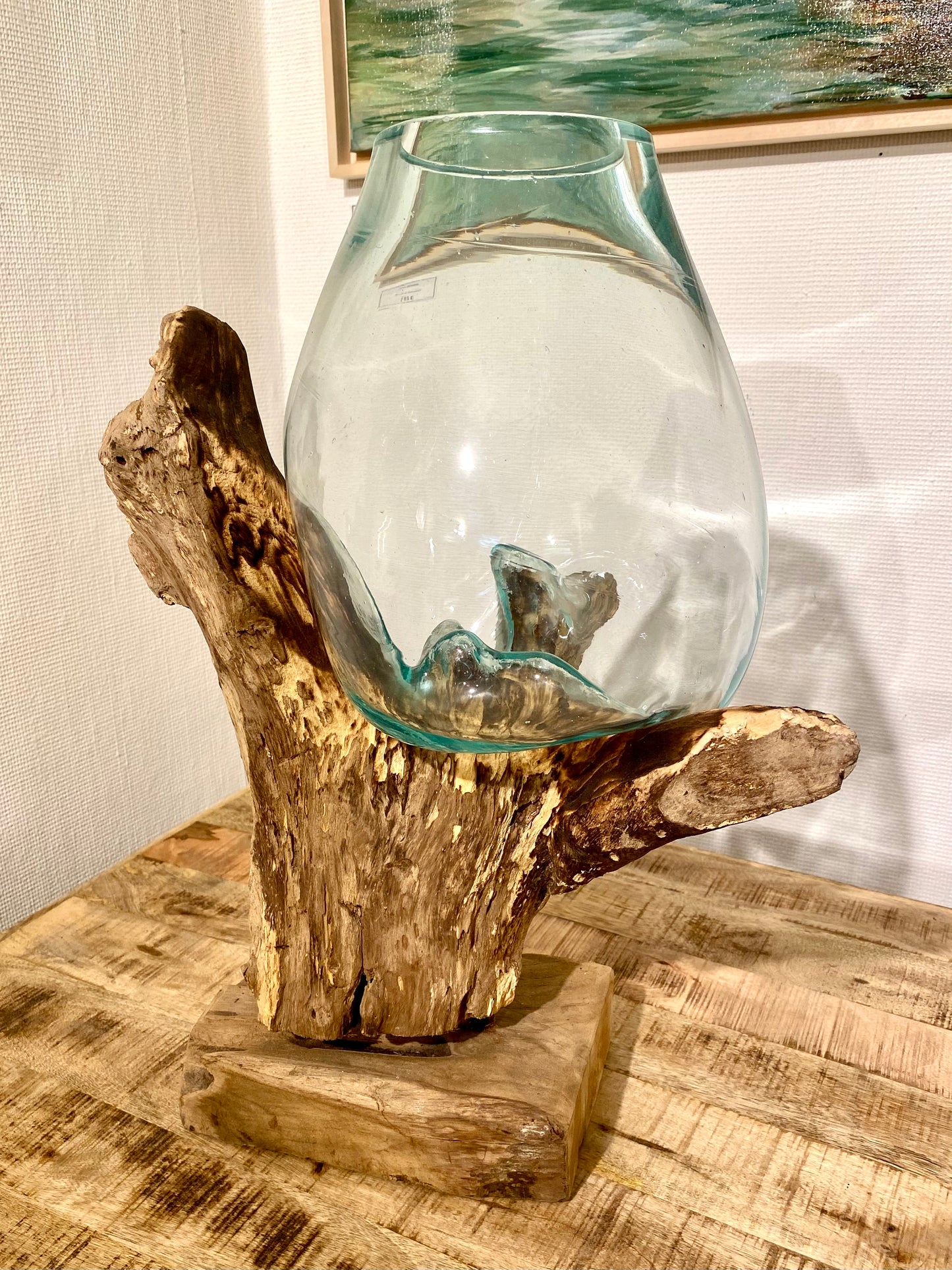 Deko-Wurzel mit Glasvase in Tropfenform