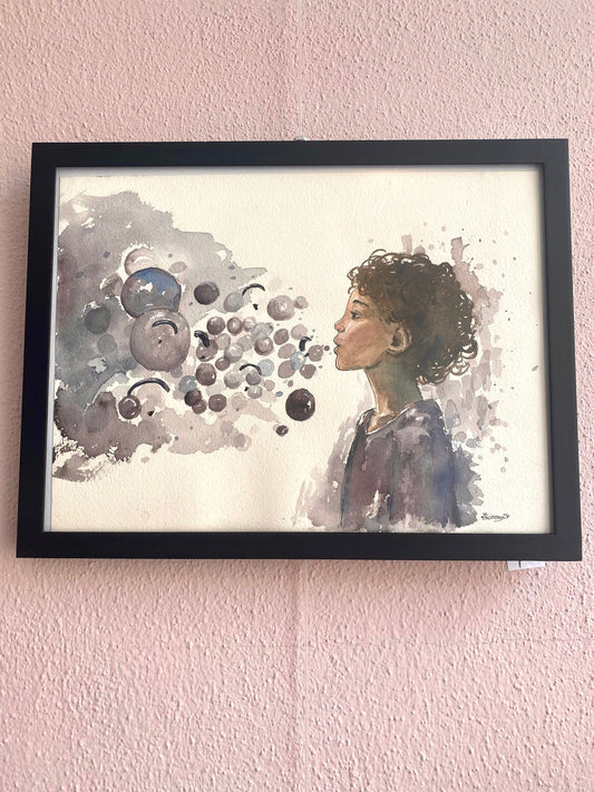 Bubbles I Gleitschirmkunst Aquarell gerahmt - Artful Paragliding