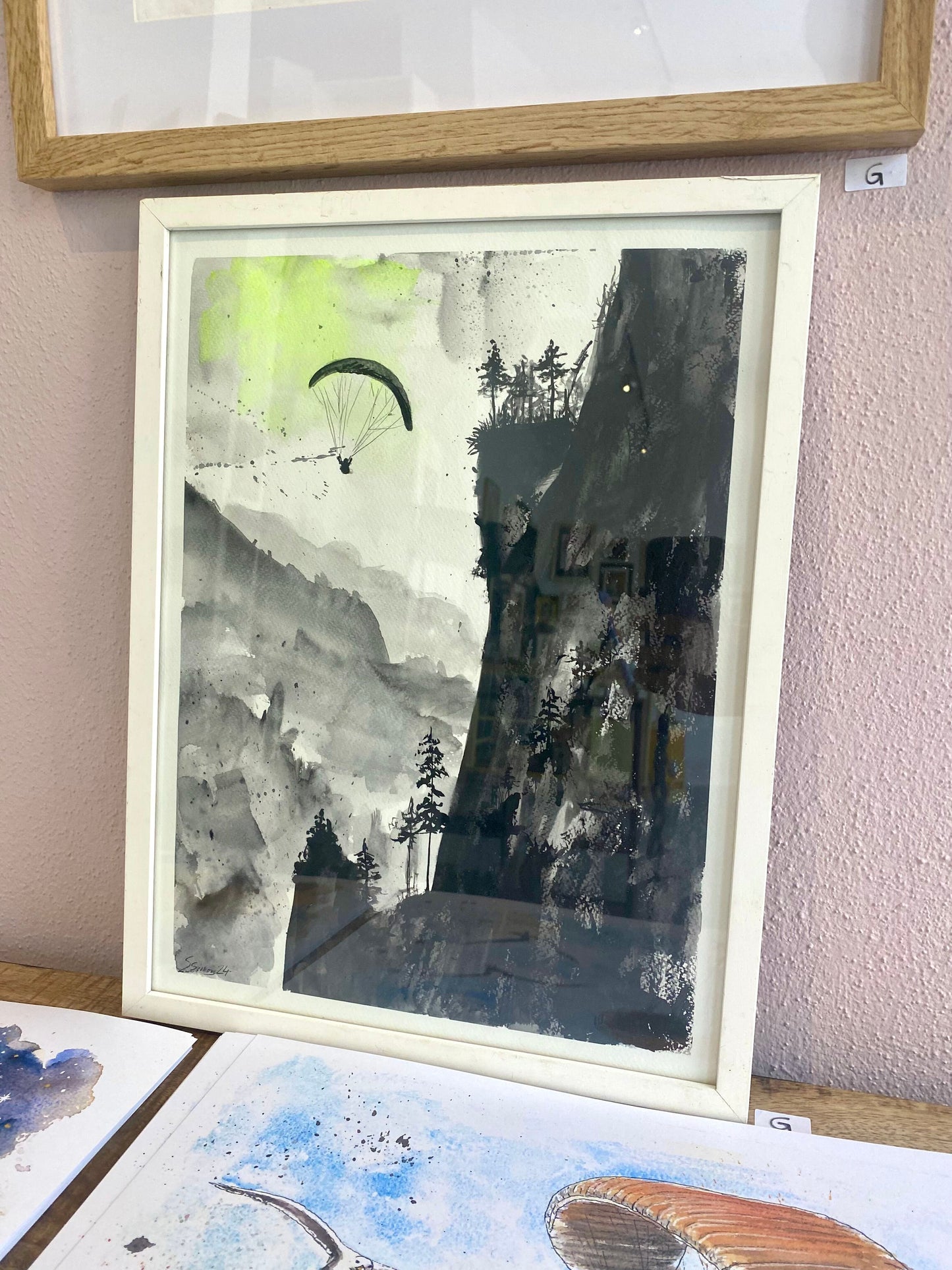 Berggeflüster - Artful Paragliding Original Aquarell Gleitschirm Kunst