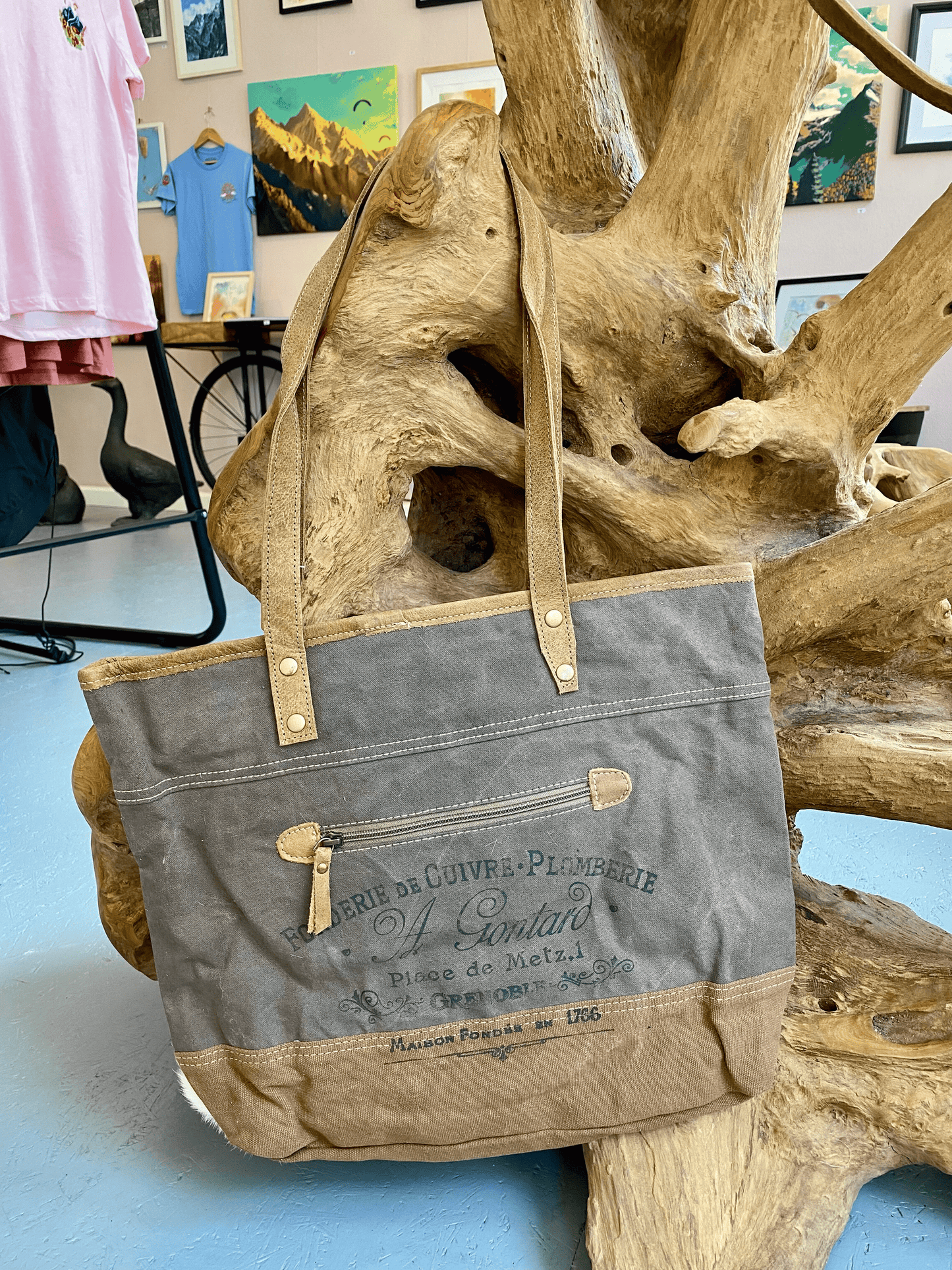 Tasche Selma - Canvas Handtasche mit Kedergriff I Ethno Shopper aus Baumwolle und Fell