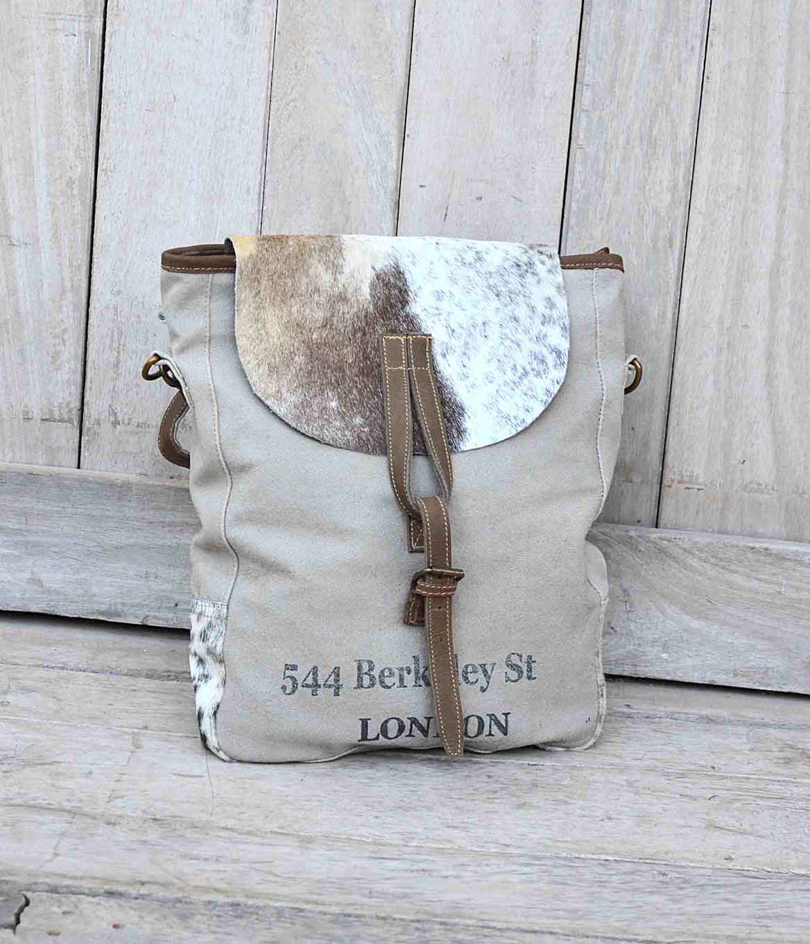 Schultertasche MIXED 2 – Canvas, Leder & Echtfell | Geräumige Alltagstasche im Naturlook