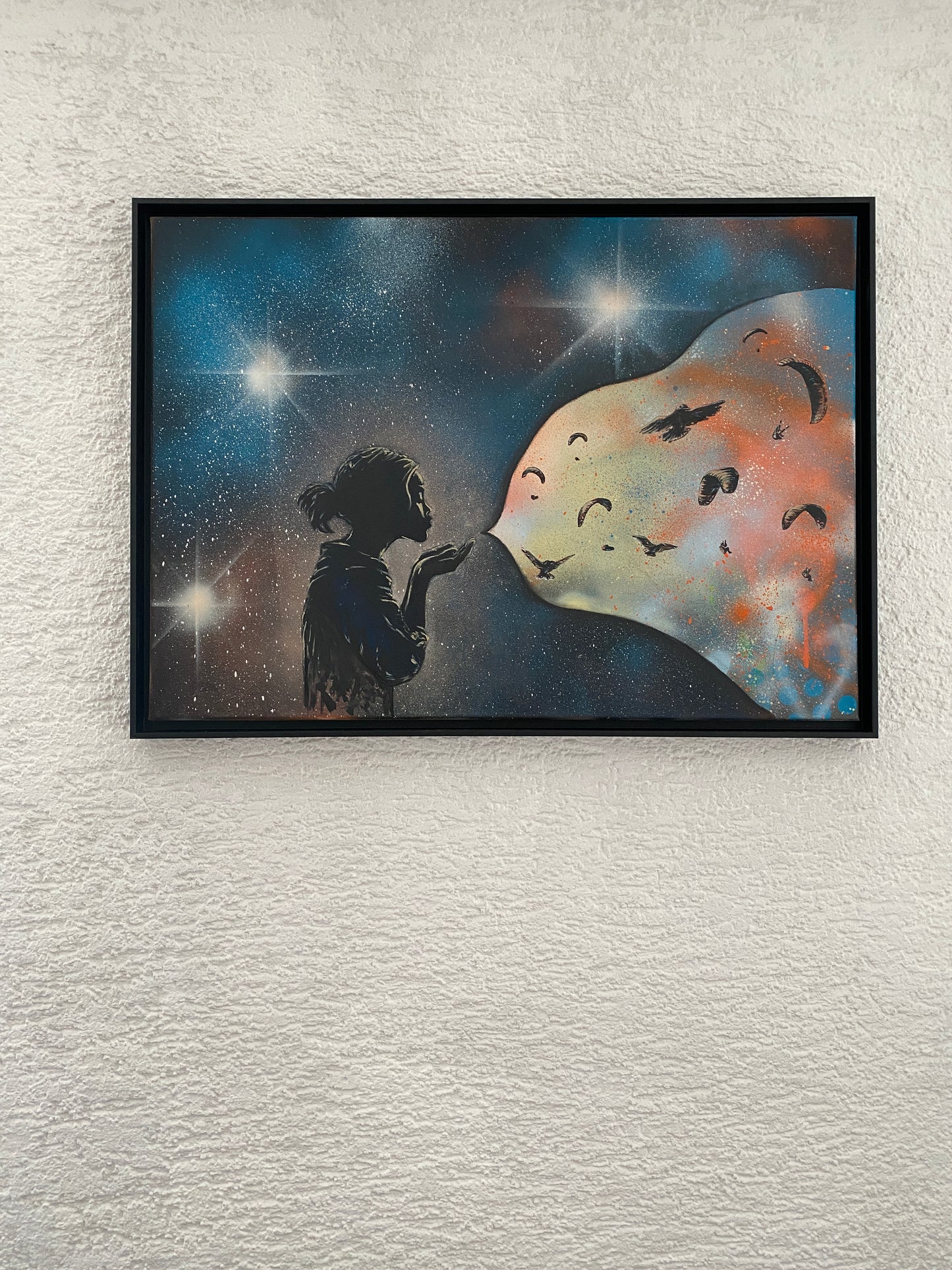 THE WORLD ABOVE | Lara Simons Originalgemälde Gleitschirm Flugsport 70x50cm gerahmt