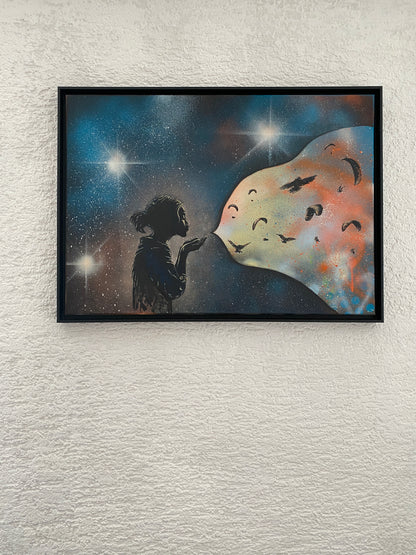 THE WORLD ABOVE | Lara Simons Originalgemälde Gleitschirm Flugsport 70x50cm gerahmt