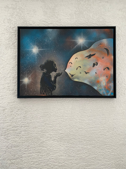 THE WORLD ABOVE | Lara Simons Originalgemälde Gleitschirm Flugsport 70x50cm gerahmt