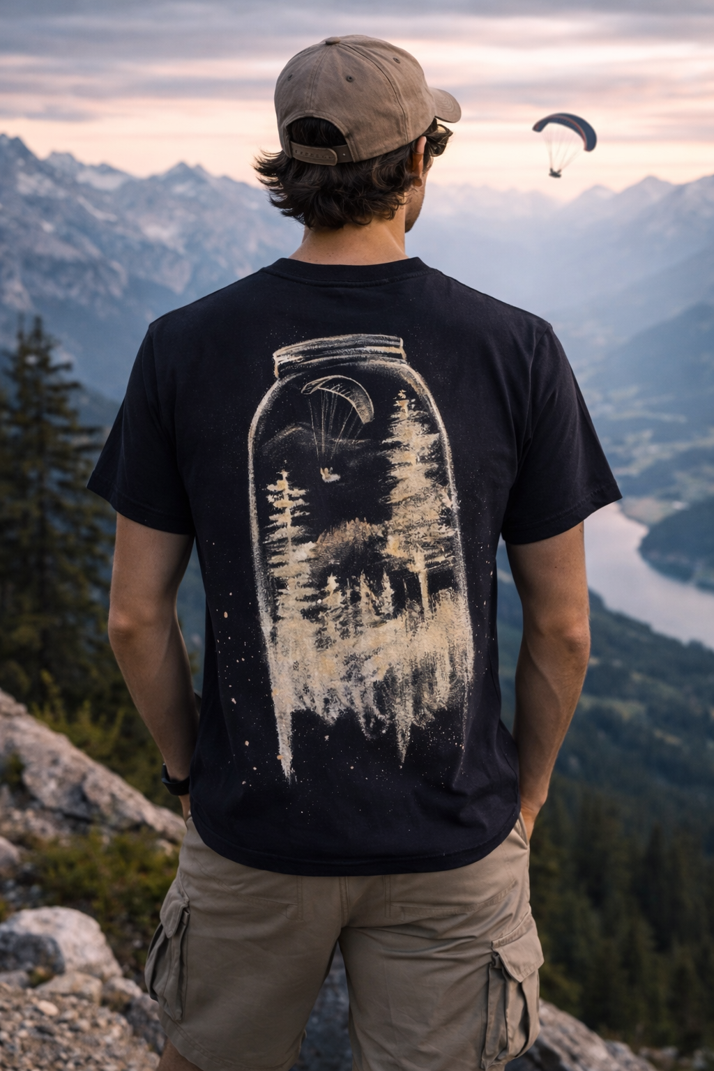 IN A JAR - TINY WORLD | T-Shirt Lara Simons handgemalt Unikat Gleitschirm