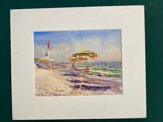 STRANDSZENE AM MEER | Original Aquarell von Alexander Vasilyev - Sommerliche Kunst als besonderes Weihnachtsgeschenk