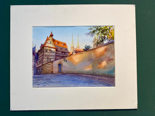 BAMBERGER DOM AUS EINER DER GASSEN | Original Aquarell von Alexander Vasilyev - Authentische Stadtperspektive als besonderes Weihnachtsgeschenk