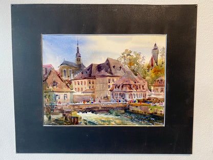 GEYERSWÖRTH IN BAMBERG | Original Aquarell von Alexander Vasilyev - Lebendige Altstadt-Szene als einzigartiges Weihnachtsgeschenk