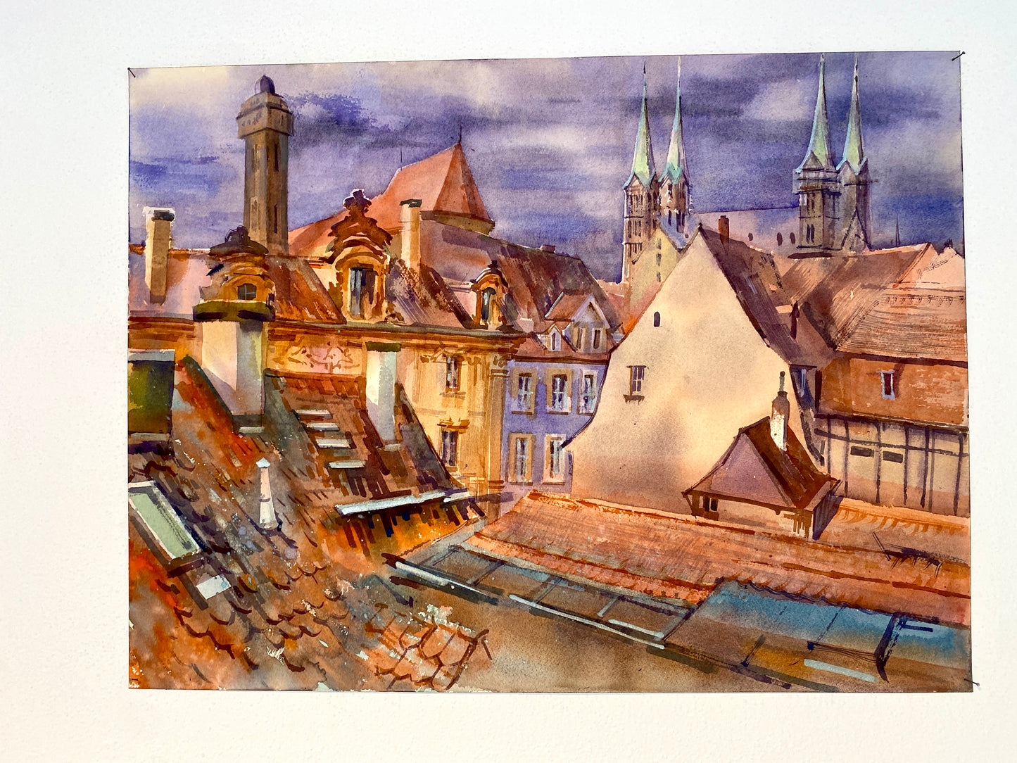 BAMBERGER DÄCHER & DOM | Original Aquarell von Alexander Vasilyev - Stimmungsvolle Stadtansicht als Weihnachtsgeschenk