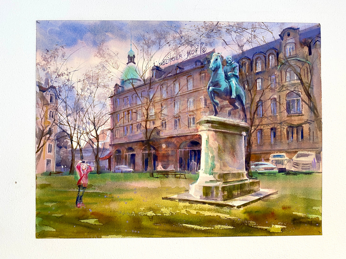 BAMBERGER REITER _ MODERNE STADTPERSPEKTIVE | Original Aquarell von Alexander Vasilyev - Zeitgenössisches Bamberg-Motiv