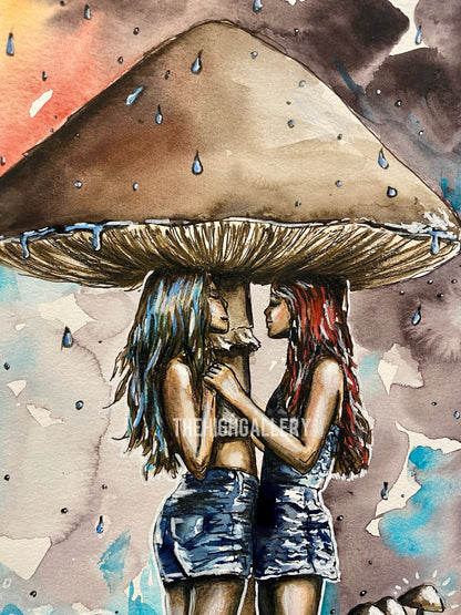 Alu-Dibond Fine Art Print – TOGETHER TROUGH THE RAIN – Aquarell Illustration in 30×40 cm