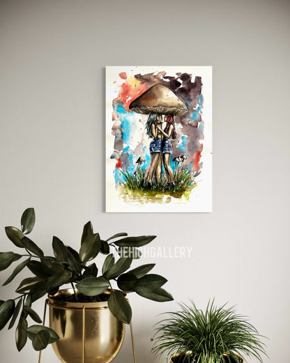 Alu-Dibond Fine Art Print – TOGETHER TROUGH THE RAIN – Aquarell Illustration in 30×40 cm