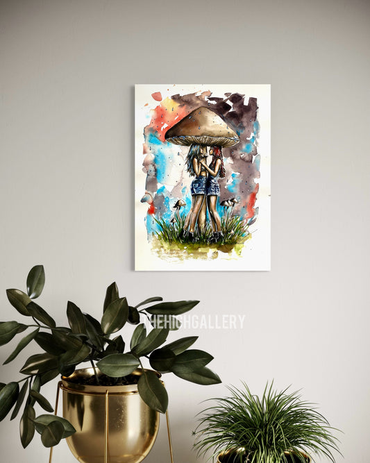 Alu-Dibond Fine Art Print – TOGETHER TROUGH THE RAIN – Aquarell Illustration in 30×40 cm