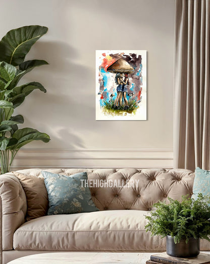 Fine Art Print – TOGETHER THROUGH THE RAIN – Aquarell Illustration auf Hahnemühle Museum Etching