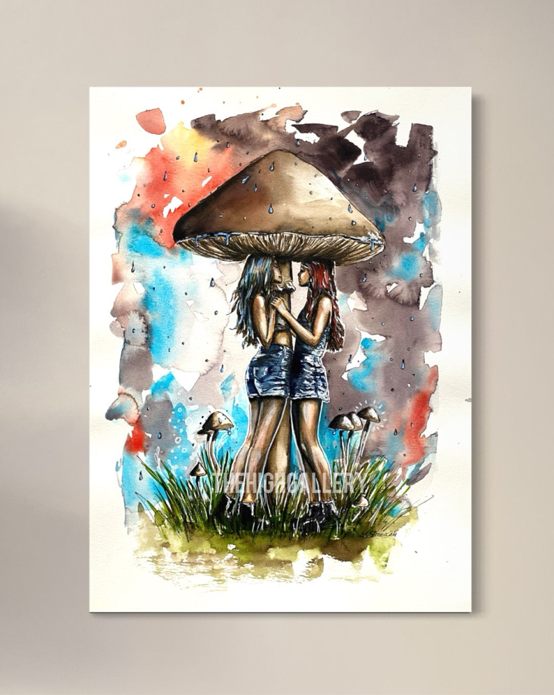 Alu-Dibond Fine Art Print – TOGETHER TROUGH THE RAIN – Aquarell Illustration in 30×40 cm