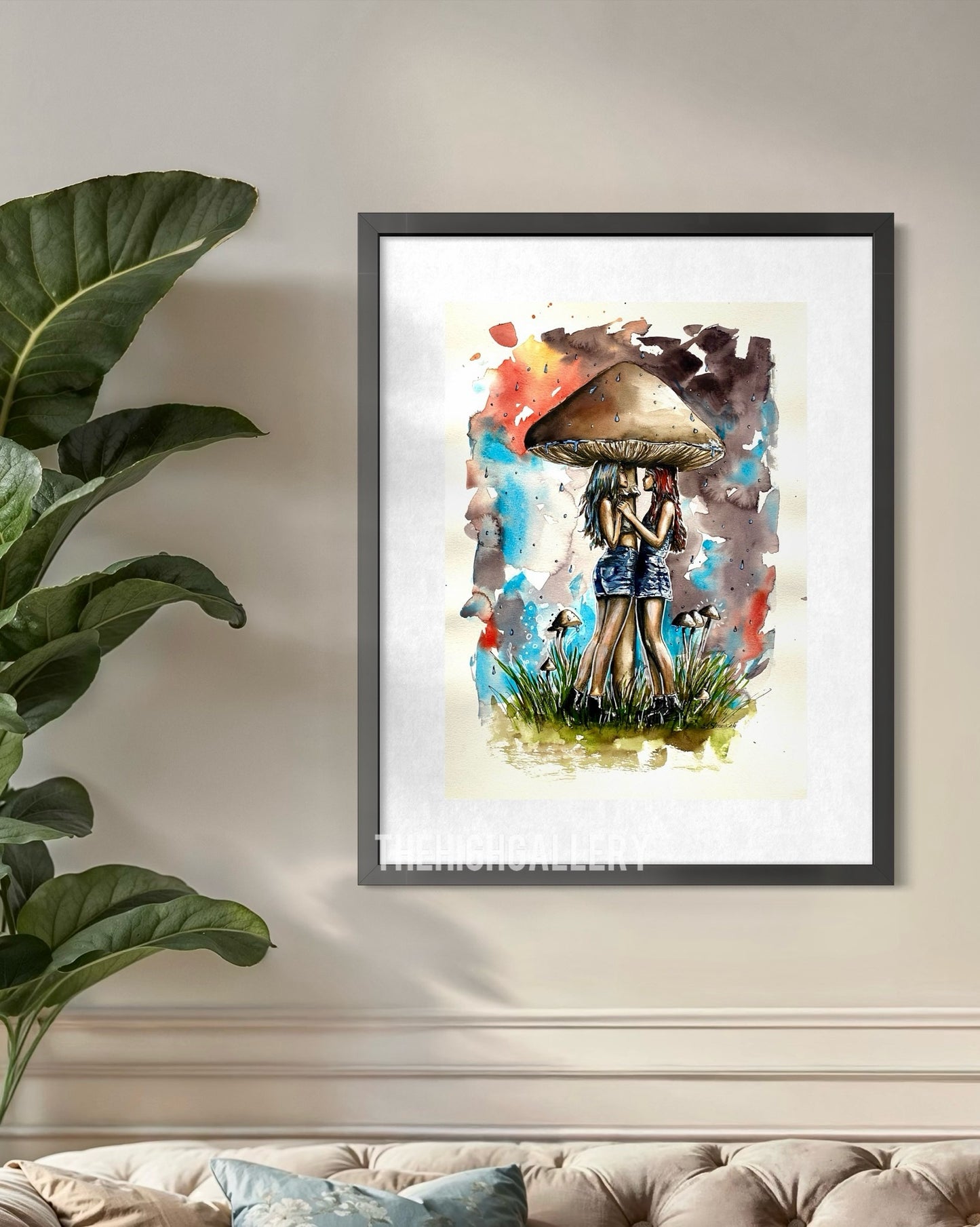 Fine Art Print – TOGETHER THROUGH THE RAIN – Aquarell Illustration auf Hahnemühle Museum Etching