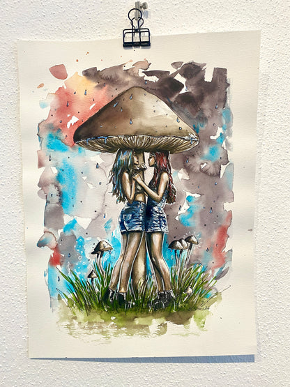 TOGETHER THROUGH THE RAIN | Lara Simons Original Aquarell