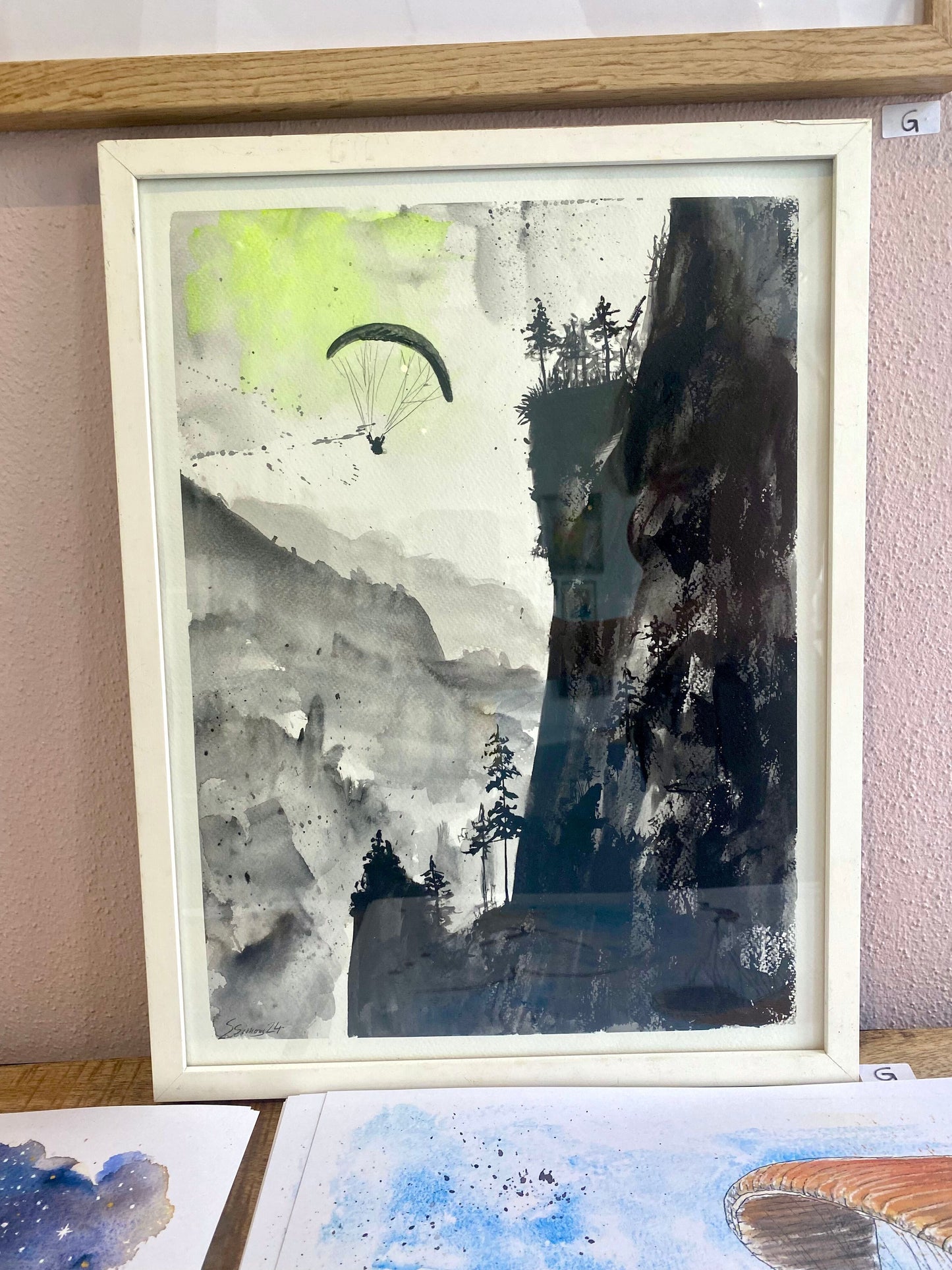 Berggeflüster - Artful Paragliding Original Aquarell Gleitschirm Kunst