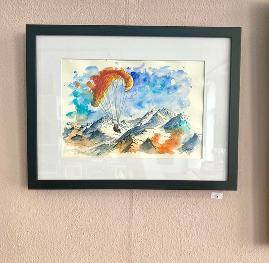 Freedom in Color - Original Aquarell gerahmt I Artful Paragliding Gleitschirm Kunst