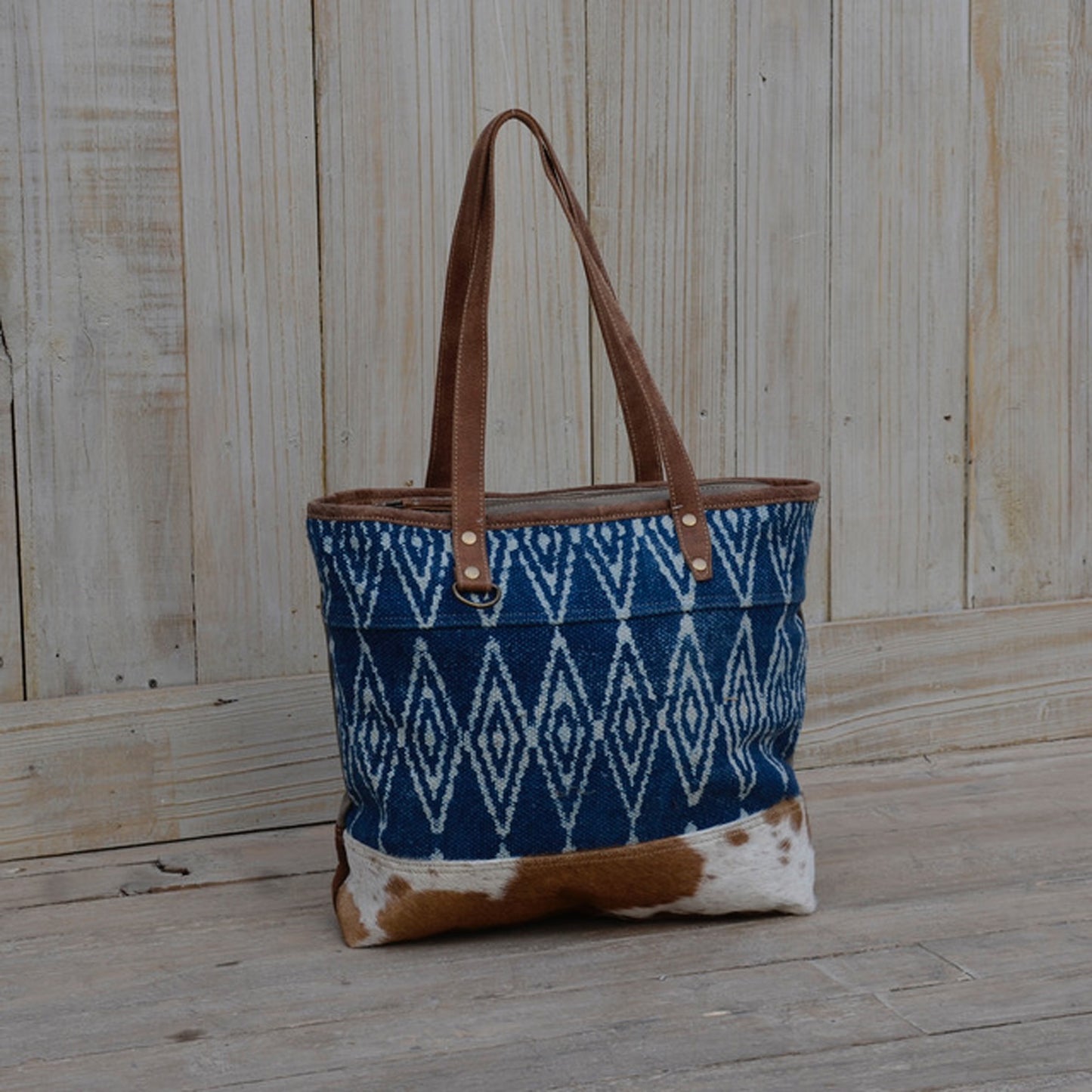 Tasche Selma - Canvas Handtasche mit Kedergriff I Ethno Shopper aus Baumwolle und Fell
